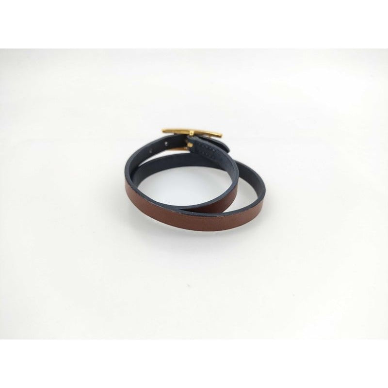Hermes Bracelet Be Api Brown Leather Doubl Tour Gold Hardware — view 4