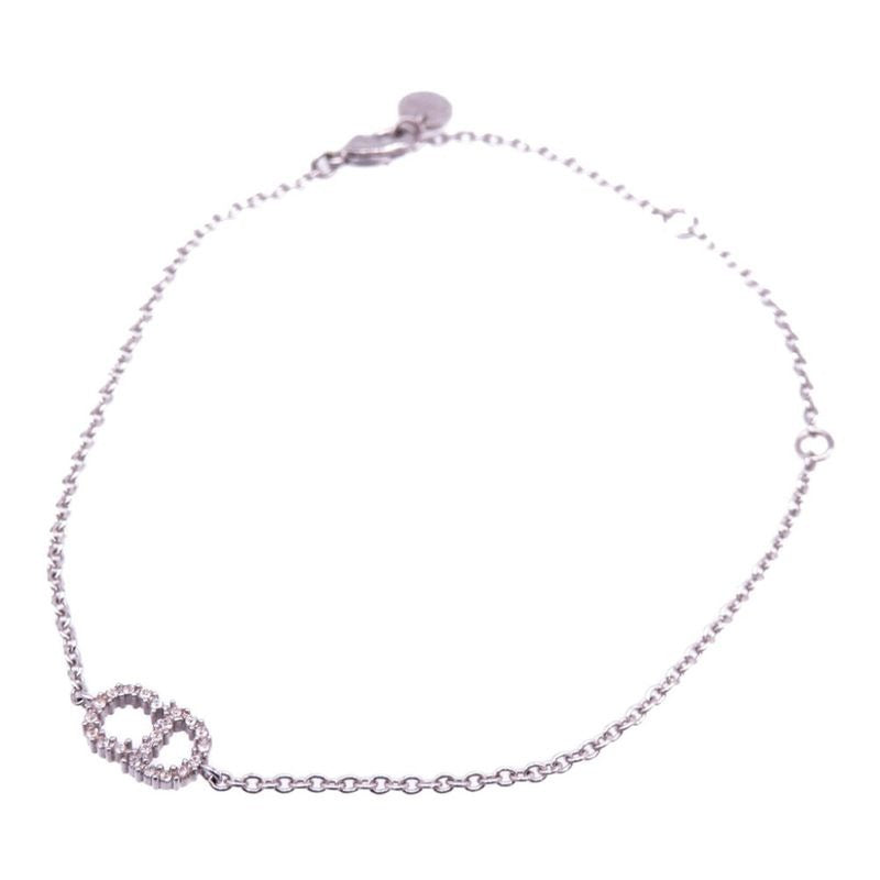 Christian Dior Cles D-lune CD Logo Bracelet Metal Rhinestone Silver 0089