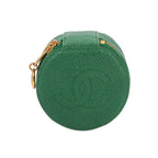 Chanel CC Logo Case Box Pouch Caviar Leather Green Vintage