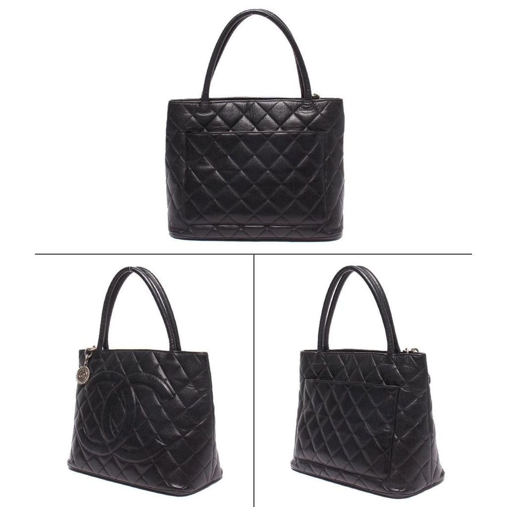 Chanel Tote Silver Medallion Caviar Leather CC Logo — view 2