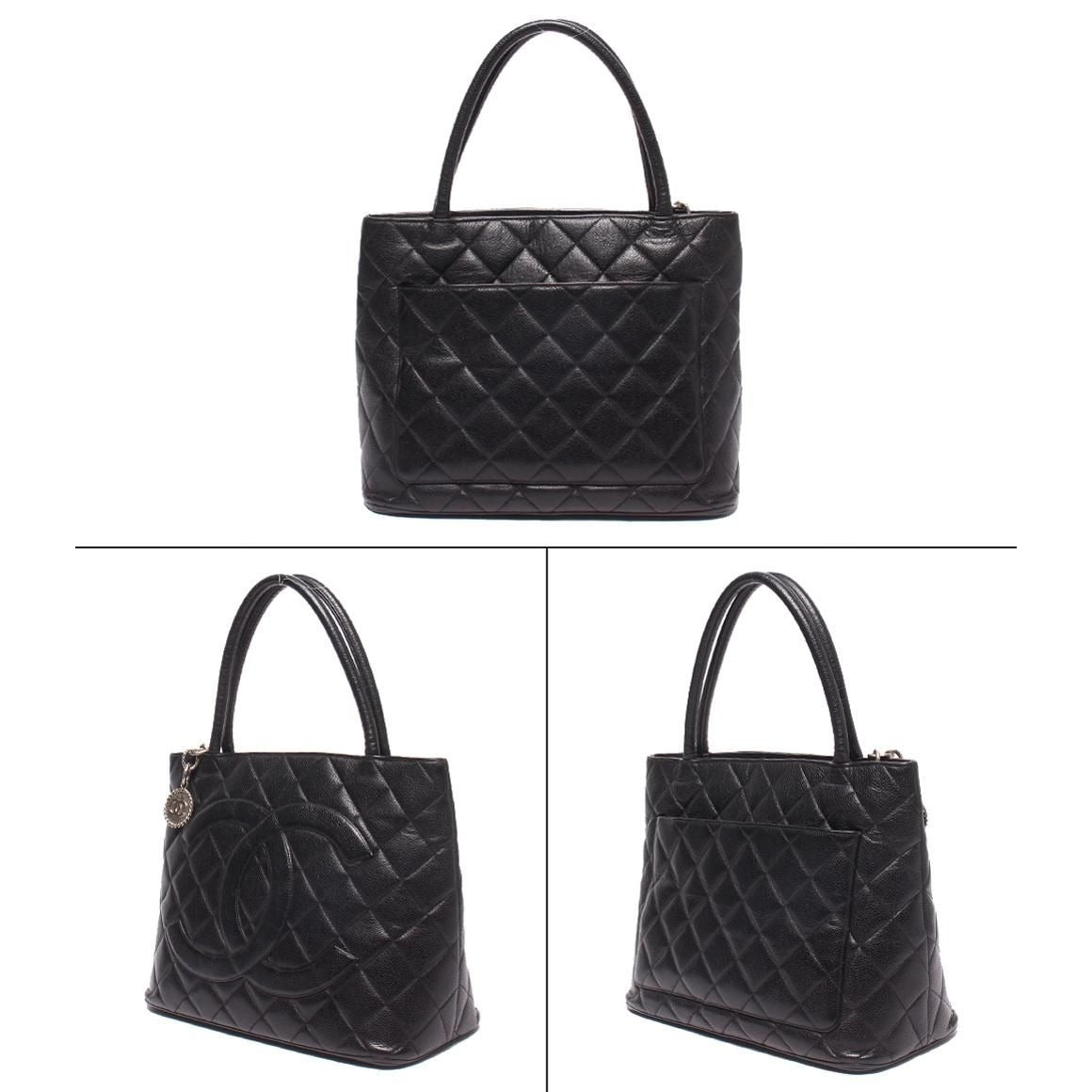 Chanel Tote Silver Medallion Caviar Leather CC Logo — view 2