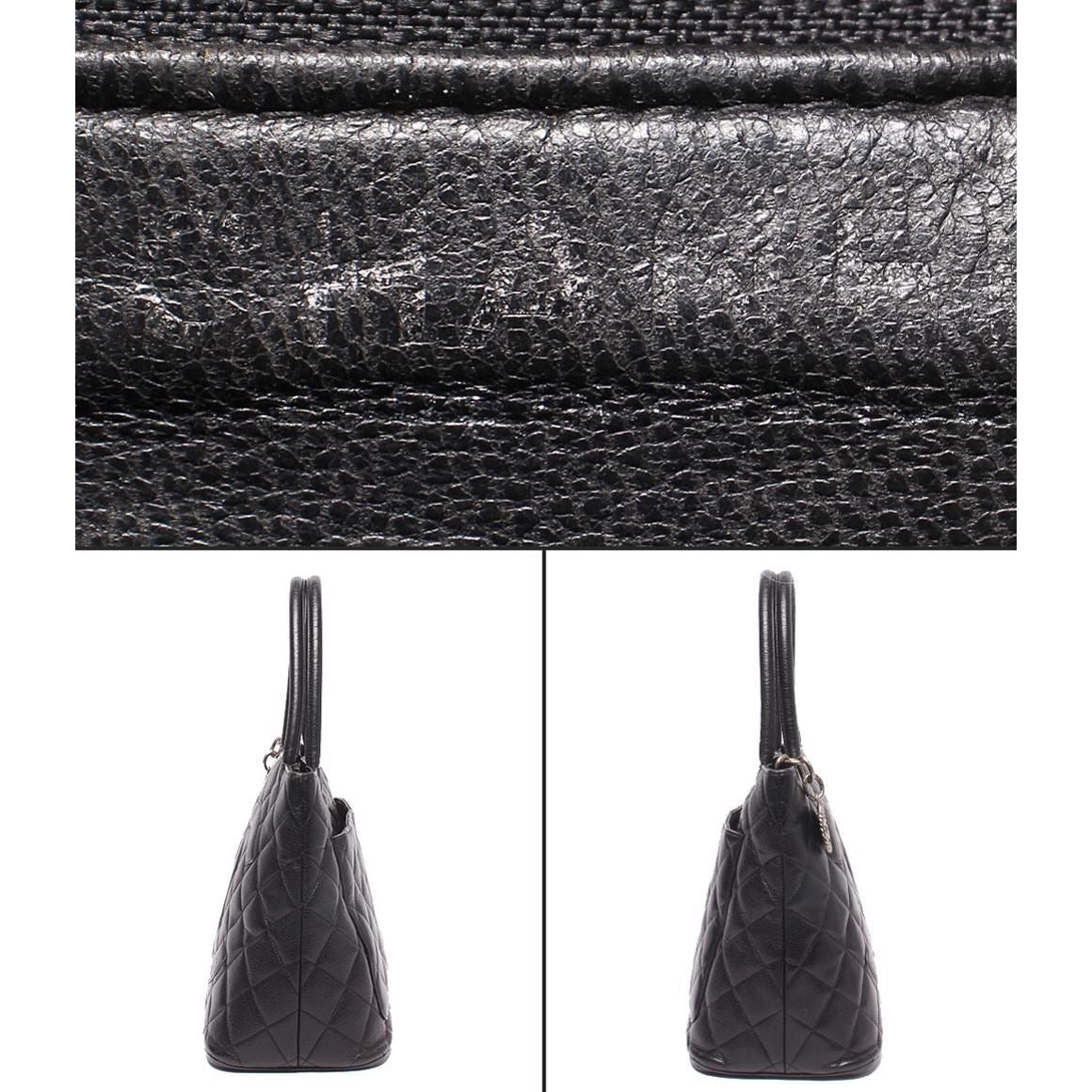 Chanel Tote Silver Medallion Caviar Leather CC Logo — view 4