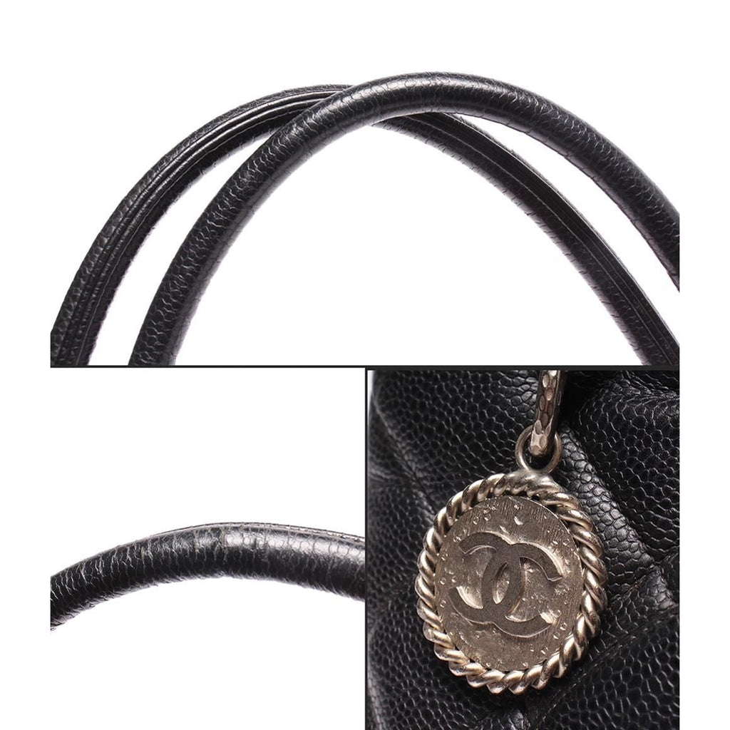 Chanel Tote Silver Medallion Caviar Leather CC Logo — view 6