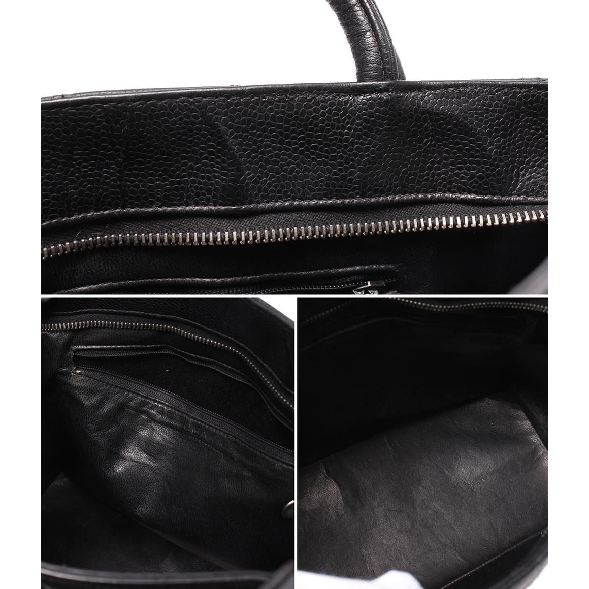 Chanel Tote Silver Medallion Caviar Leather CC Logo — view 8