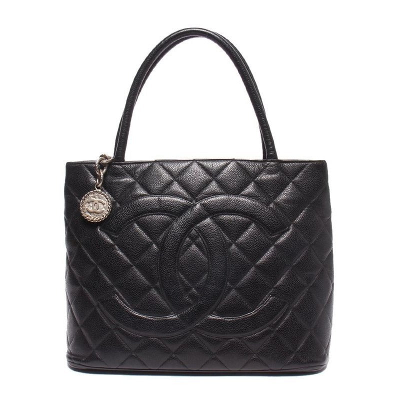 Chanel Tote Silver Medallion Caviar Leather CC Logo