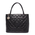 Chanel Tote Silver Medallion Caviar Leather CC Logo