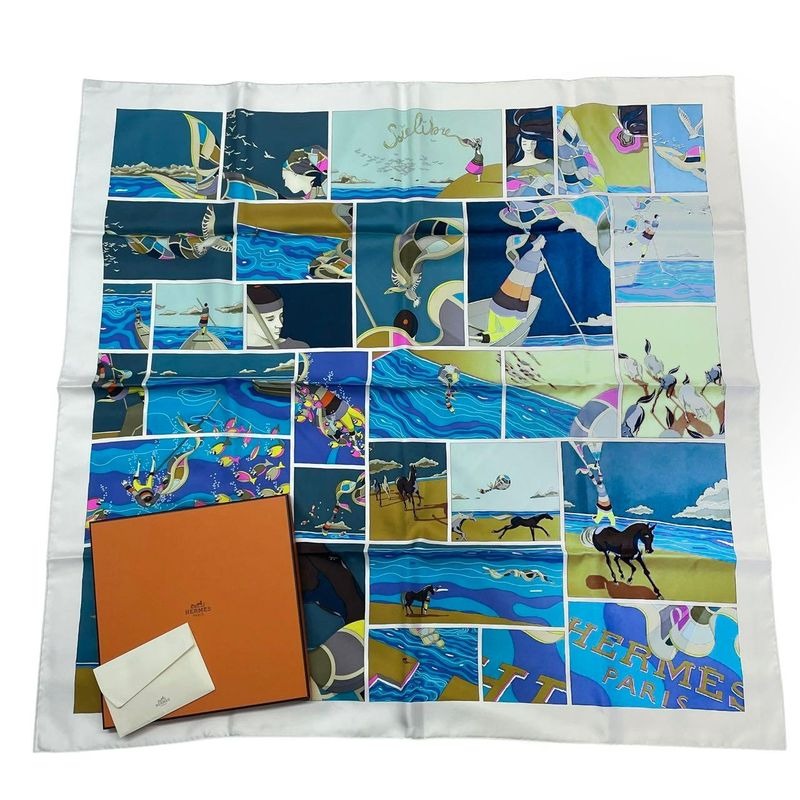 Hermes Carre 90 Scarf Silk Soie Li Love For Multicolor