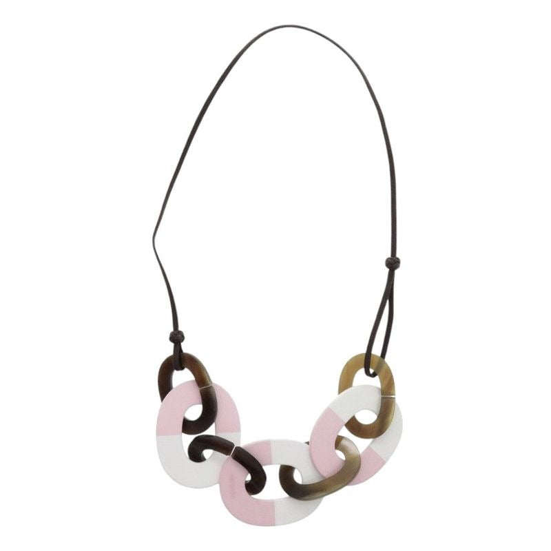 Hermes Caramba Buffalo Horn Lacquer Brown Pink Necklace 0271