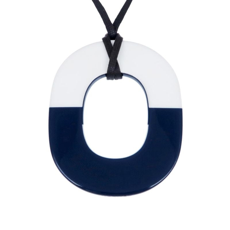 Hermes Necklace Ismu GM Lacquer Buffalo Horn White Navy Pendant
