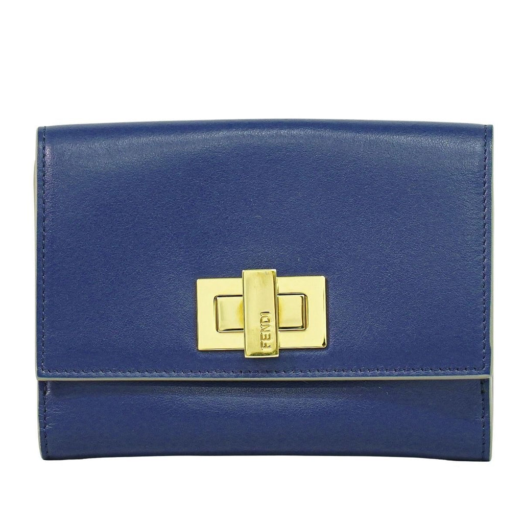 Fendi Peekaboo Bifold Wallet Compact Leather Blue