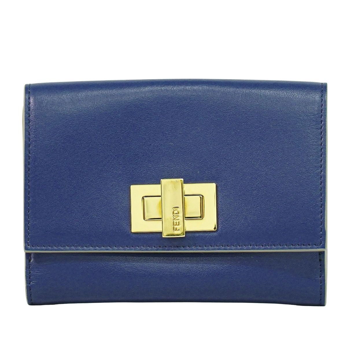Fendi Peekaboo Bifold Wallet Compact Leather Blue