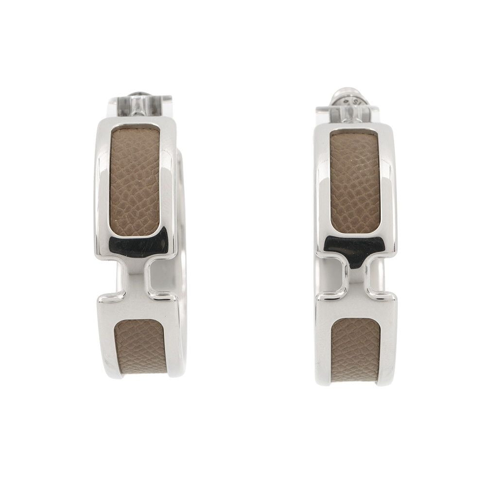 Hermes Earrings Olympe Etoupe Silver Epsom