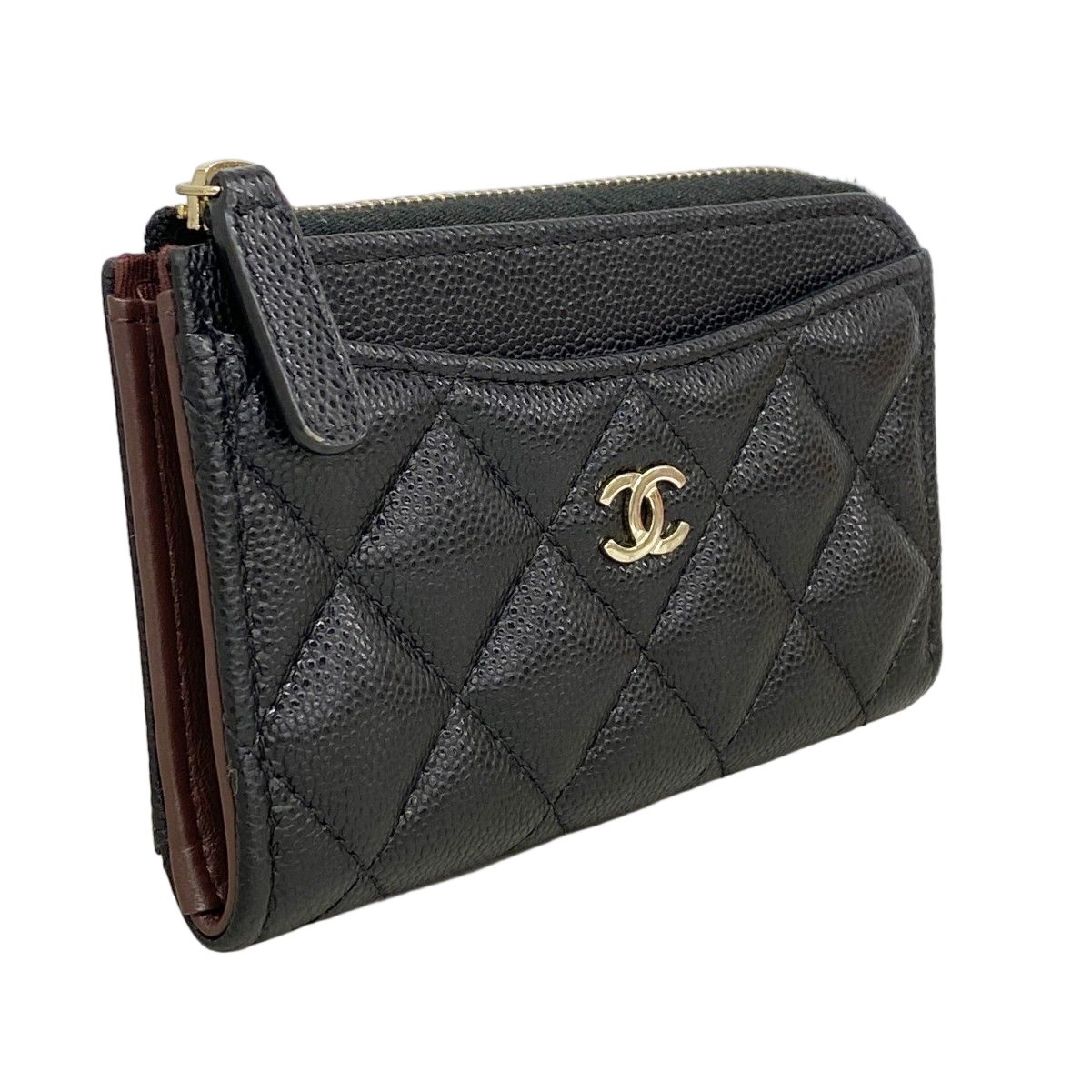 Chanel Coin Case Quilted Caviar Leather Black Champagne Gold — view 2