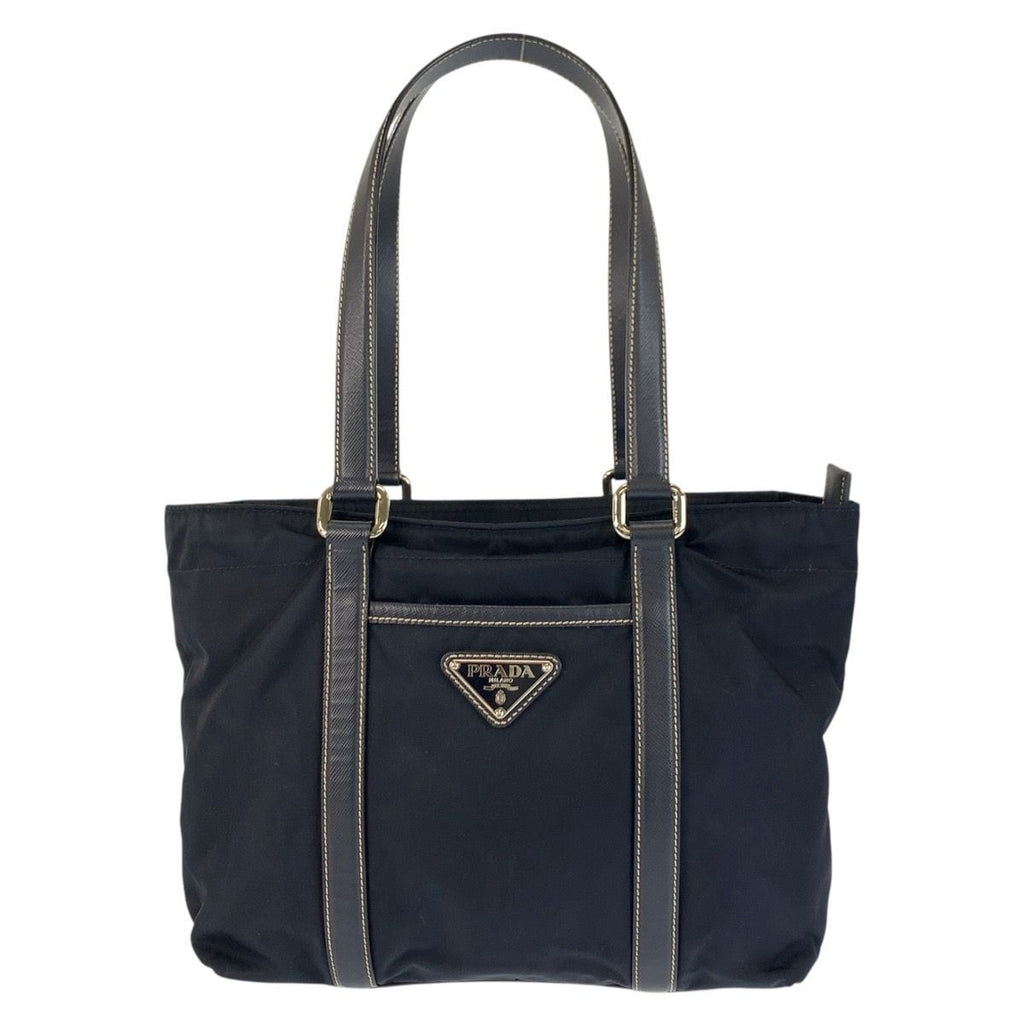 Prada Tessuto Navy Silver Nylon Leather Tote