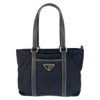 Prada Tessuto Navy Silver Nylon Leather Tote