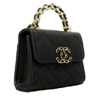 Chanel Handbag Mini Quilted Coco Handle Caviar Leather Black Champagne Gold — view 2