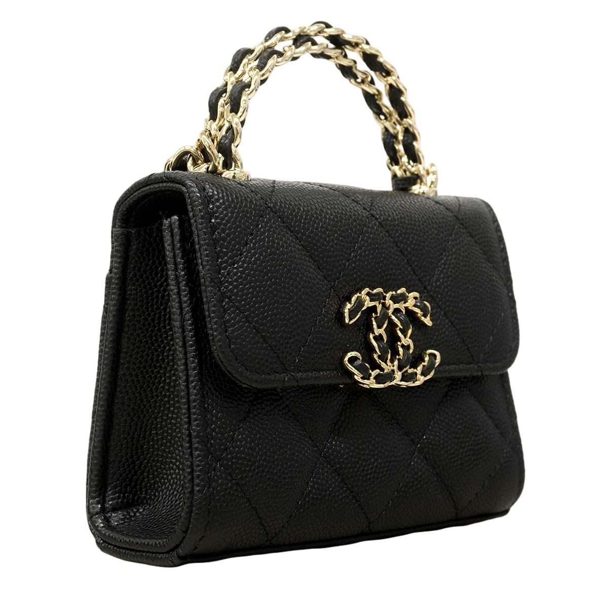 Chanel Handbag Mini Quilted Coco Handle Caviar Leather Black Champagne Gold — view 2