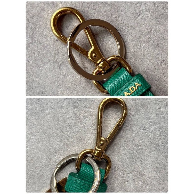 Prada Triangle Logo Plate Key Ring Holder Saffiano Leather 1 Pp142 Green — view 2