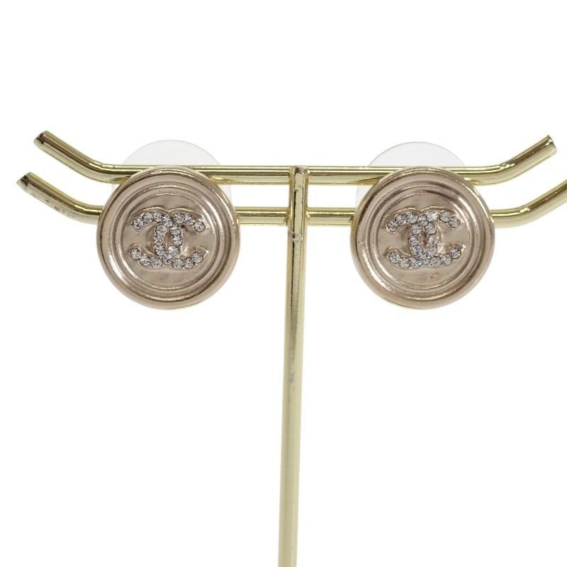 Chanel CC Logo Circle Earrings Metal Crystal Gold