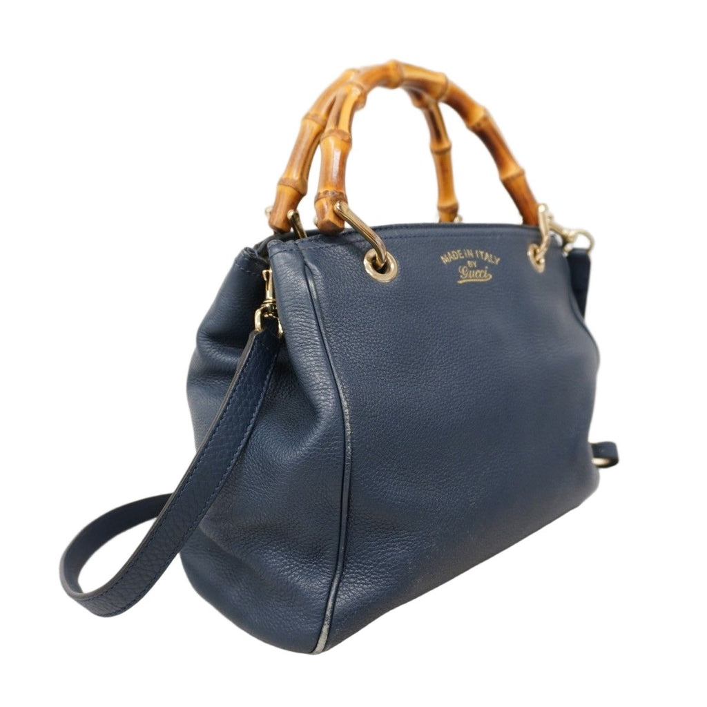 Gucci Handbag Bamboo Leather Blue Chien Panning Gold 2-Way — view 2