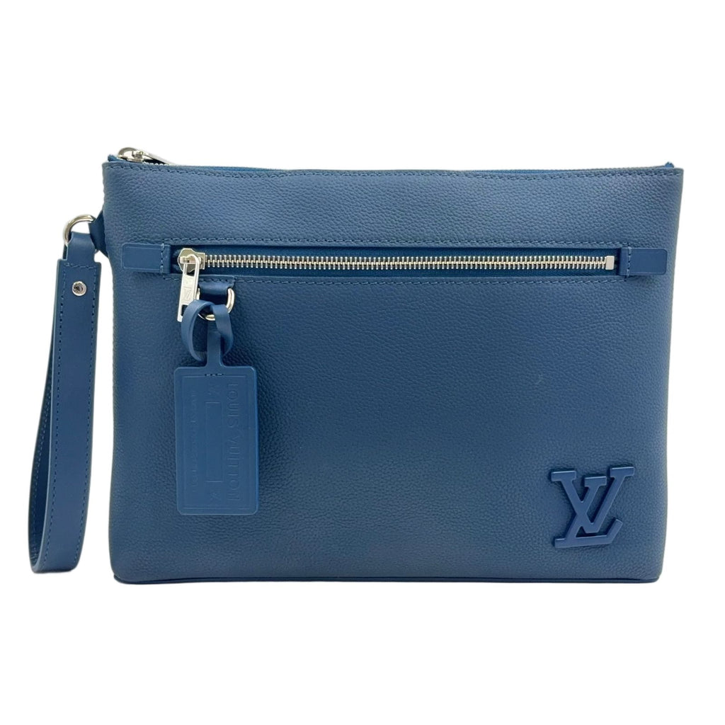 Louis Vuitton Take Off Pouch Aerogram Leather Blue Clutch Silver