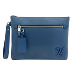 Louis Vuitton Take Off Pouch Aerogram Leather Blue Clutch Silver