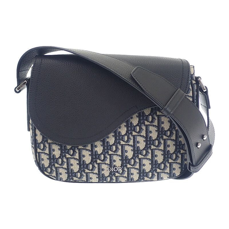 Dior Saddle Small Messenger Shoulder Bag Calf Fabric Black