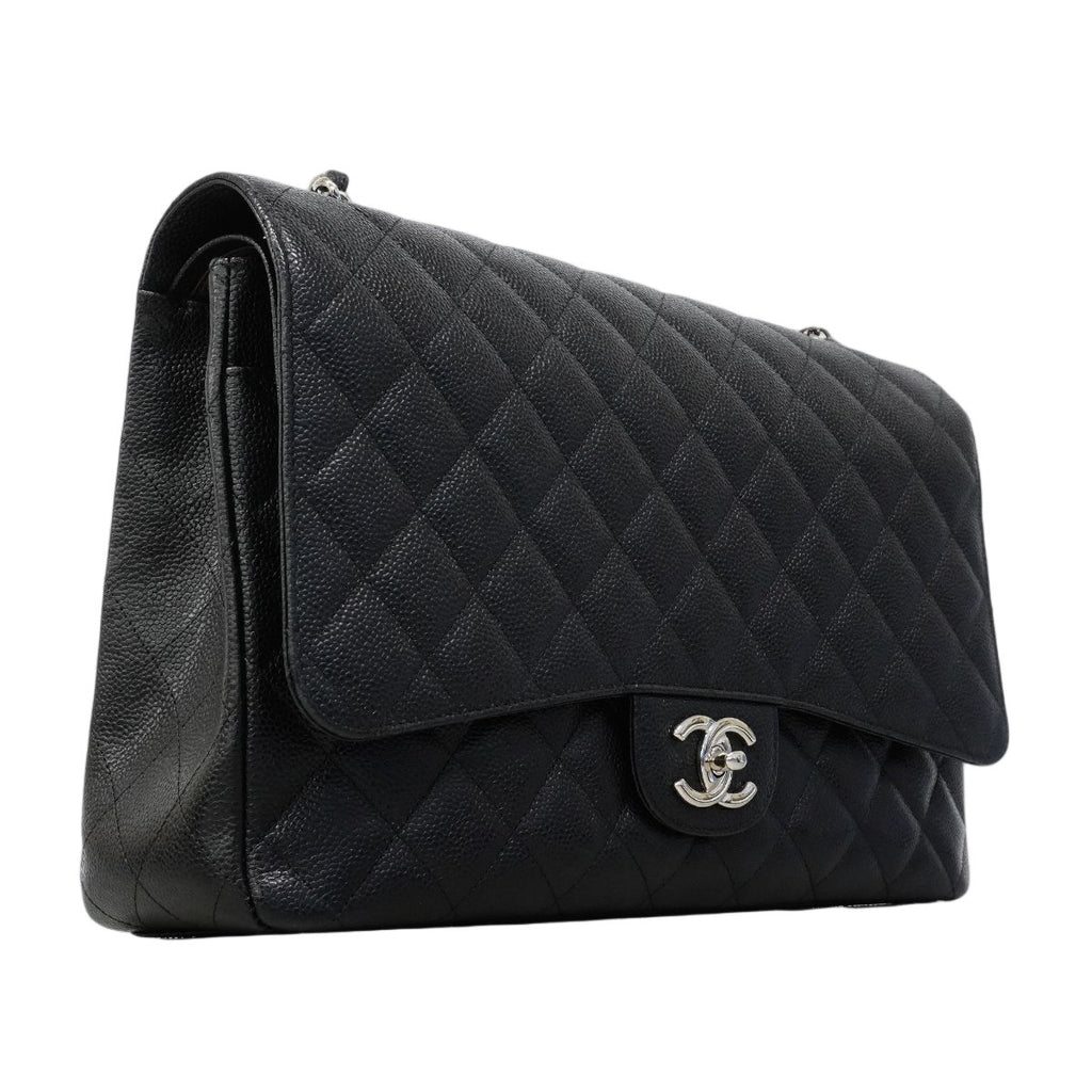 Chanel Shoulder Bag Deca Quilted Caviar Leather Black Silver — view 2