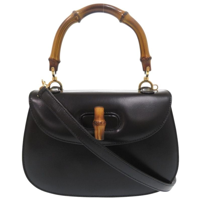Gucci Bamboo 000 46 0188 Leather Black 2-Way Shoulder Bag 0257