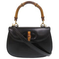 Gucci Bamboo 000 46 0188 Leather Black 2-Way Shoulder Bag 0257