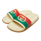 Gucci Interlocking Slide Sandals Shower Beige Green Red Rubber