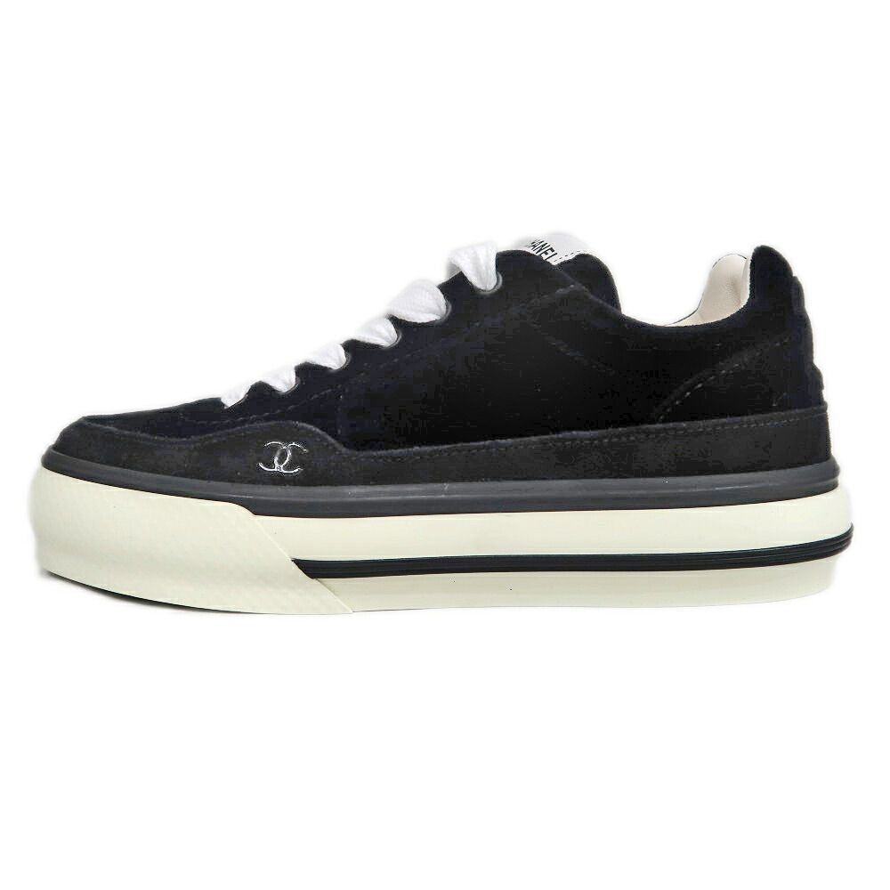 Chanel Suede Sneakers 38 Black Off White