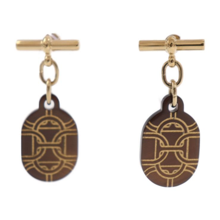 Hermes Chaine D'ancre PM Earrings Metal Buffalo Horn Gold Brown