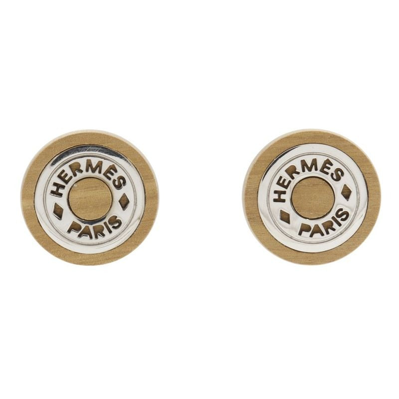 Hermes Serie Wood and Metal Brown Silver 20.3 g Earrings — view 2