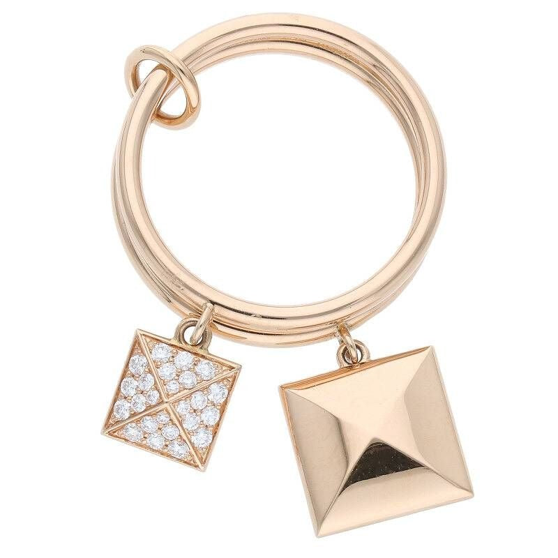 Hermes Clous de H 18K Pink Gold Diamond Tassel Ring 12.5
