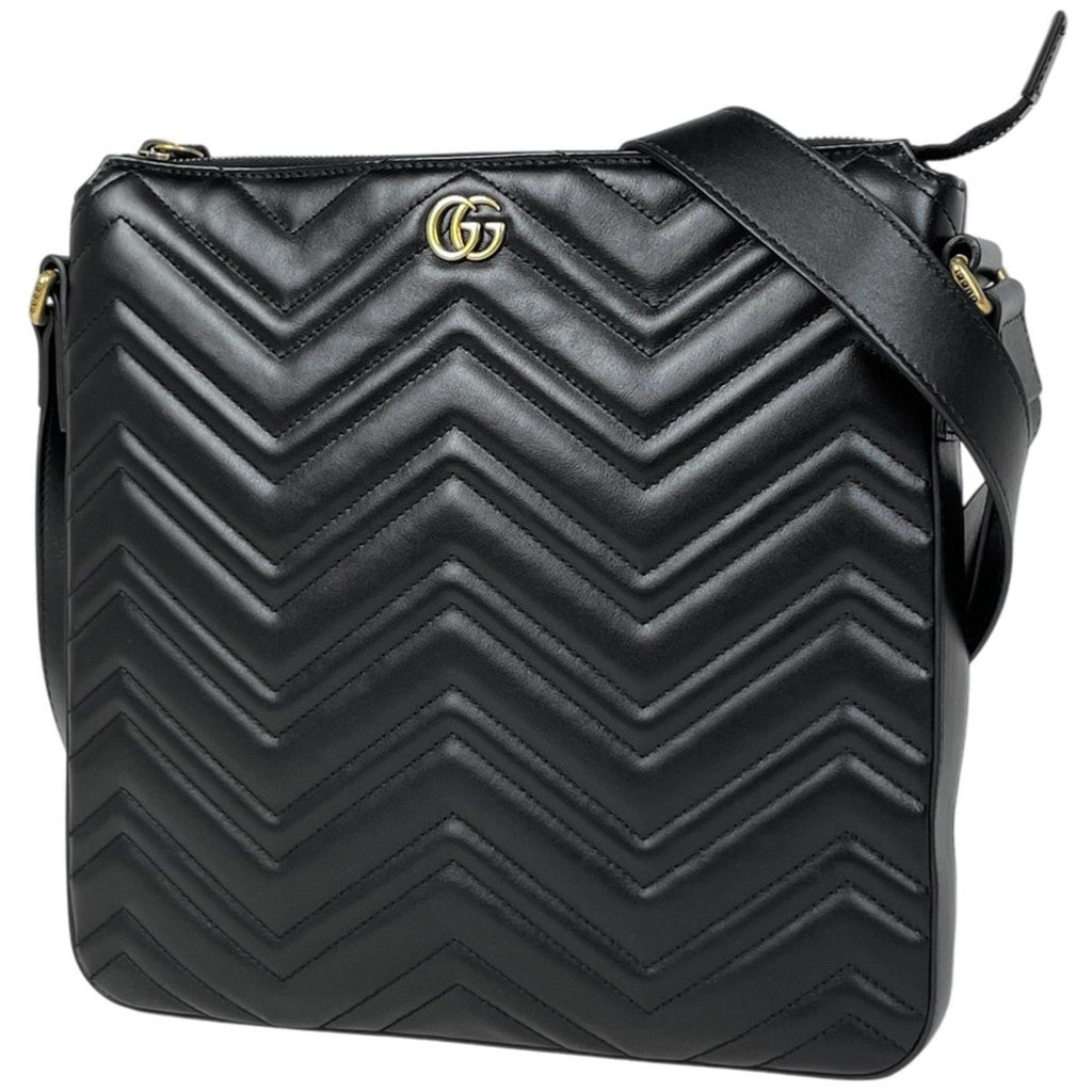 Gucci GG Marmont Shoulder Bag Double Crossbody Leather Black