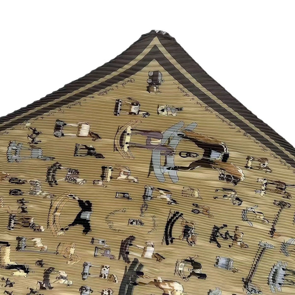 Hermes Pleated Scarf Silk Raconte Moi le Cheval Talking About Horses Beige — view 4