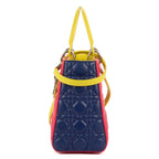 Dior Lady Tricolor Yellow Navy Cannage Quilt Handbag — view 3