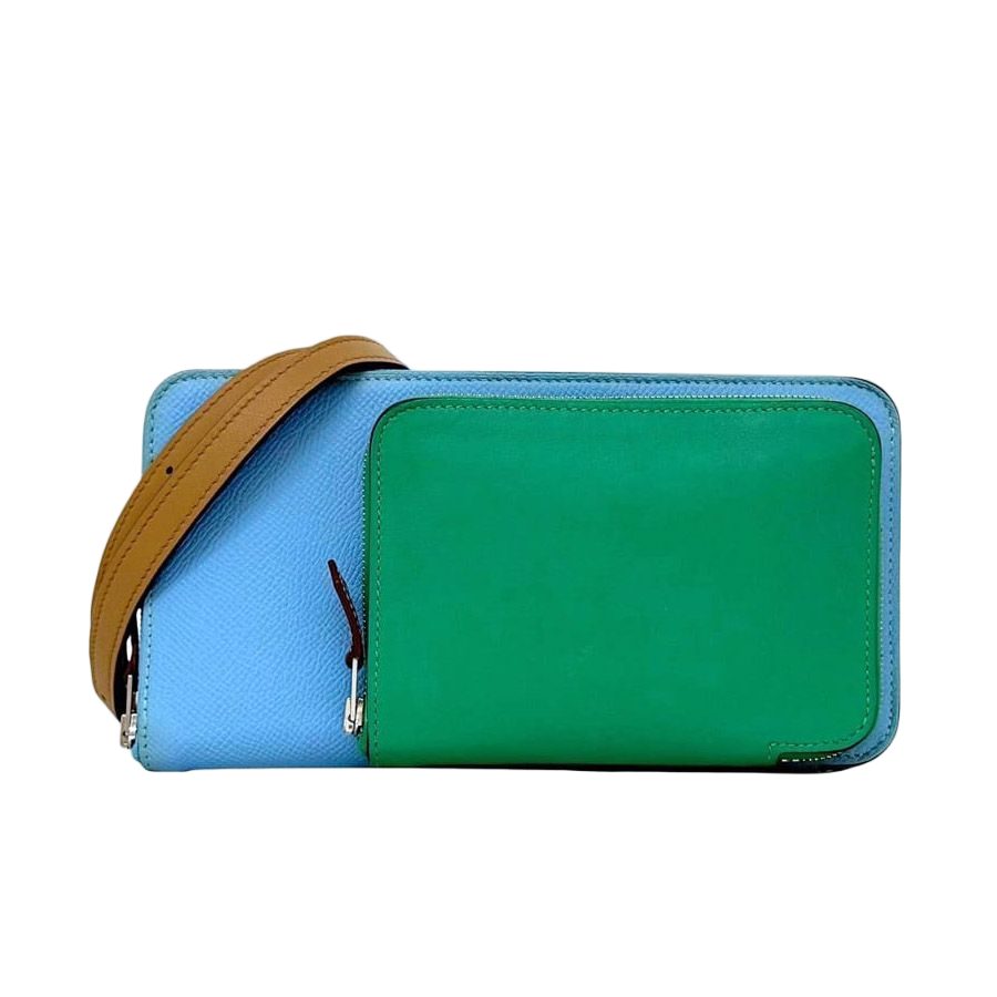 Hermes Shoulder Wallet Nouveau to Go Light Blue Green