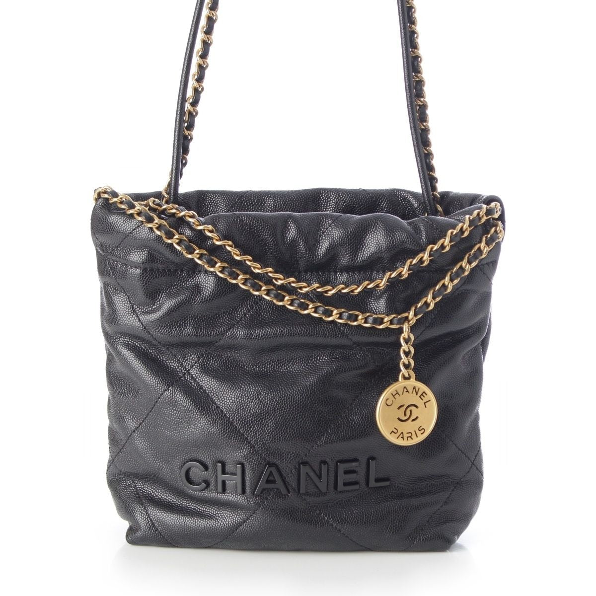 Chanel Caviar Leather 22 Mini Chain Shoulder Bag So Black