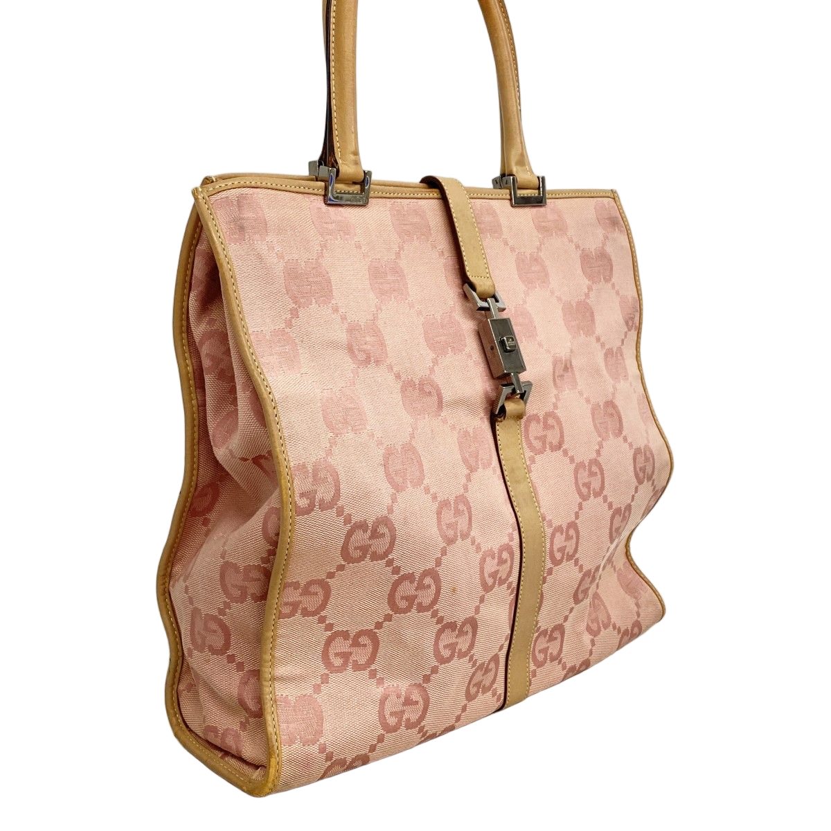 Gucci Handbag GG Canvas Jumbo 002 Pink Beige Silver — view 2