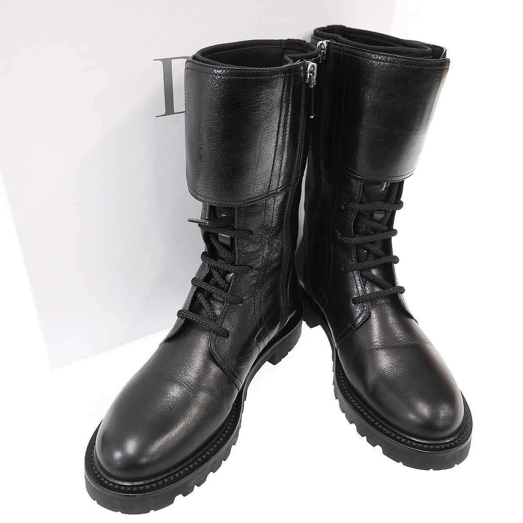 Dior Christian Ground Leather Belt Combat Boots Black 36.5