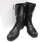 Dior Christian Ground Leather Belt Combat Boots Black 36.5