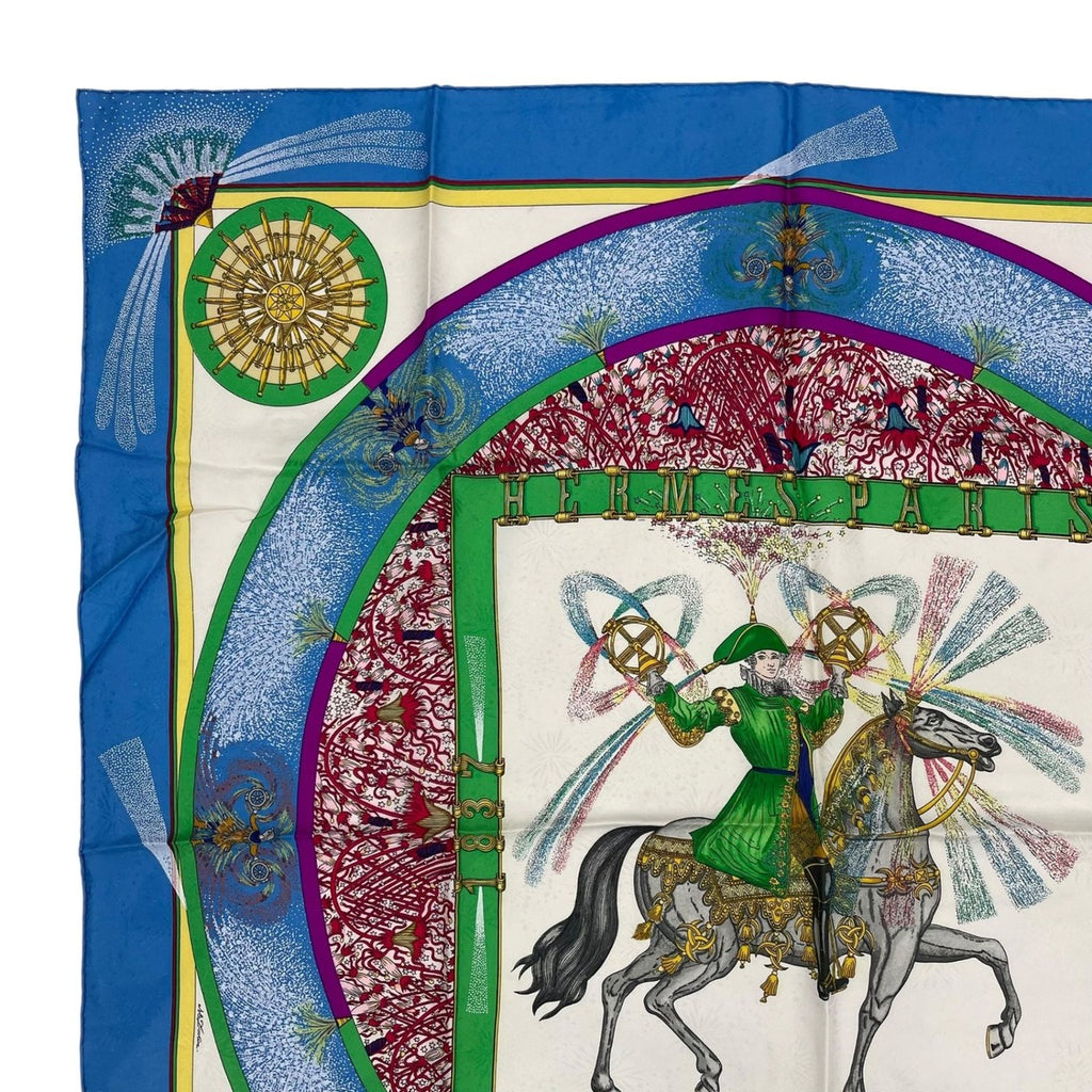 Hermes Scarf Silk Carre 90 Feux D'artifice Light Blue — view 2