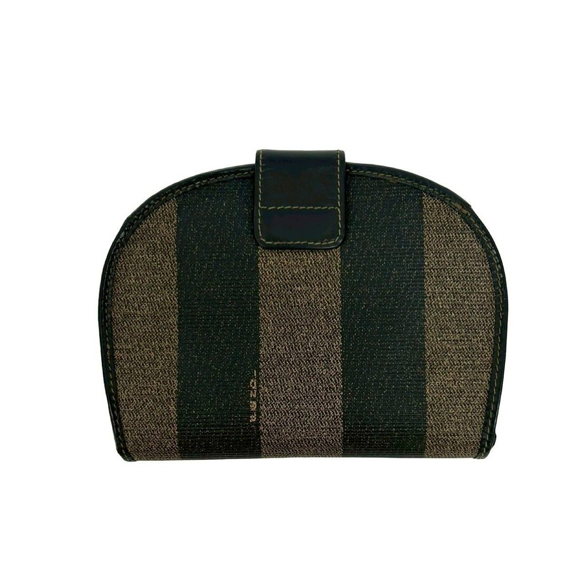 Fendi Pecan Pattern Stripe Logo Leather Bifold Wallet Mini Coin Case Black Brown — view 2