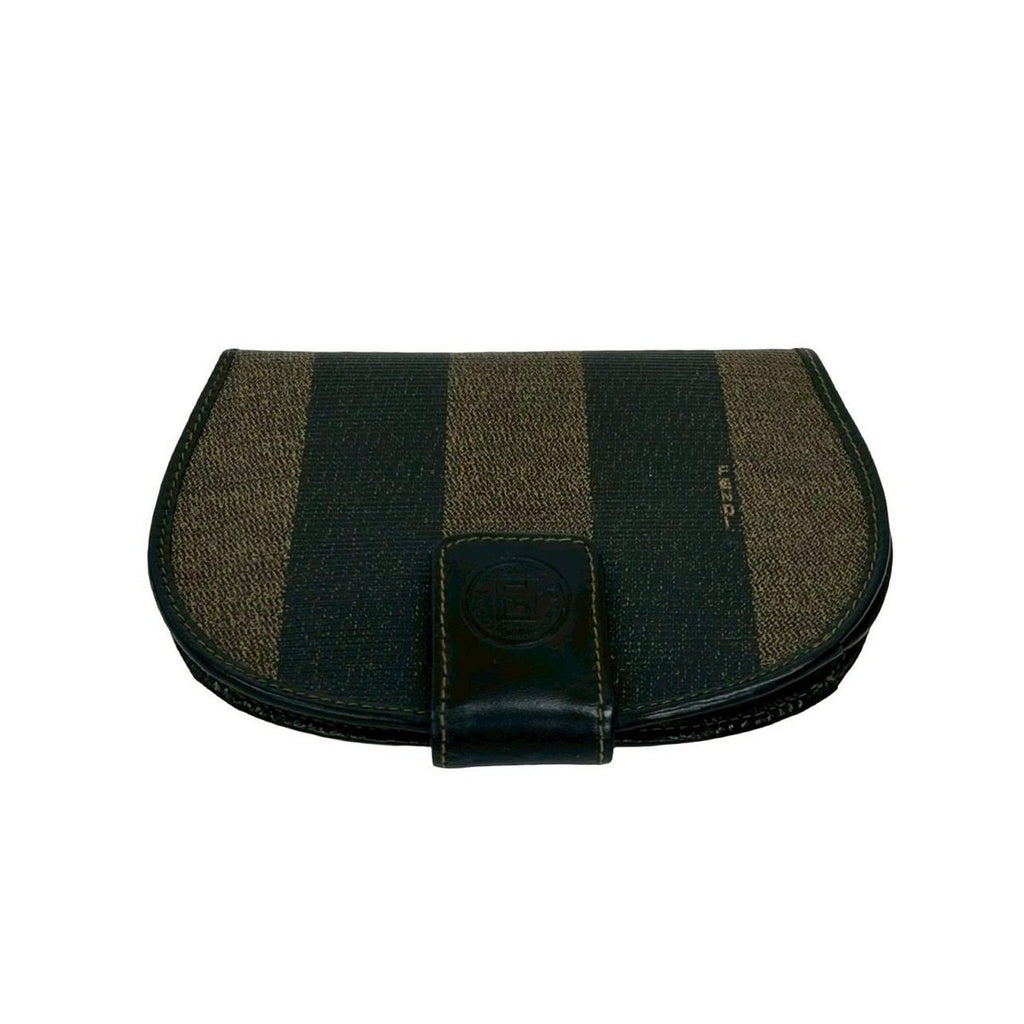 Fendi Pecan Pattern Stripe Logo Leather Bifold Wallet Mini Coin Case Black Brown — view 3