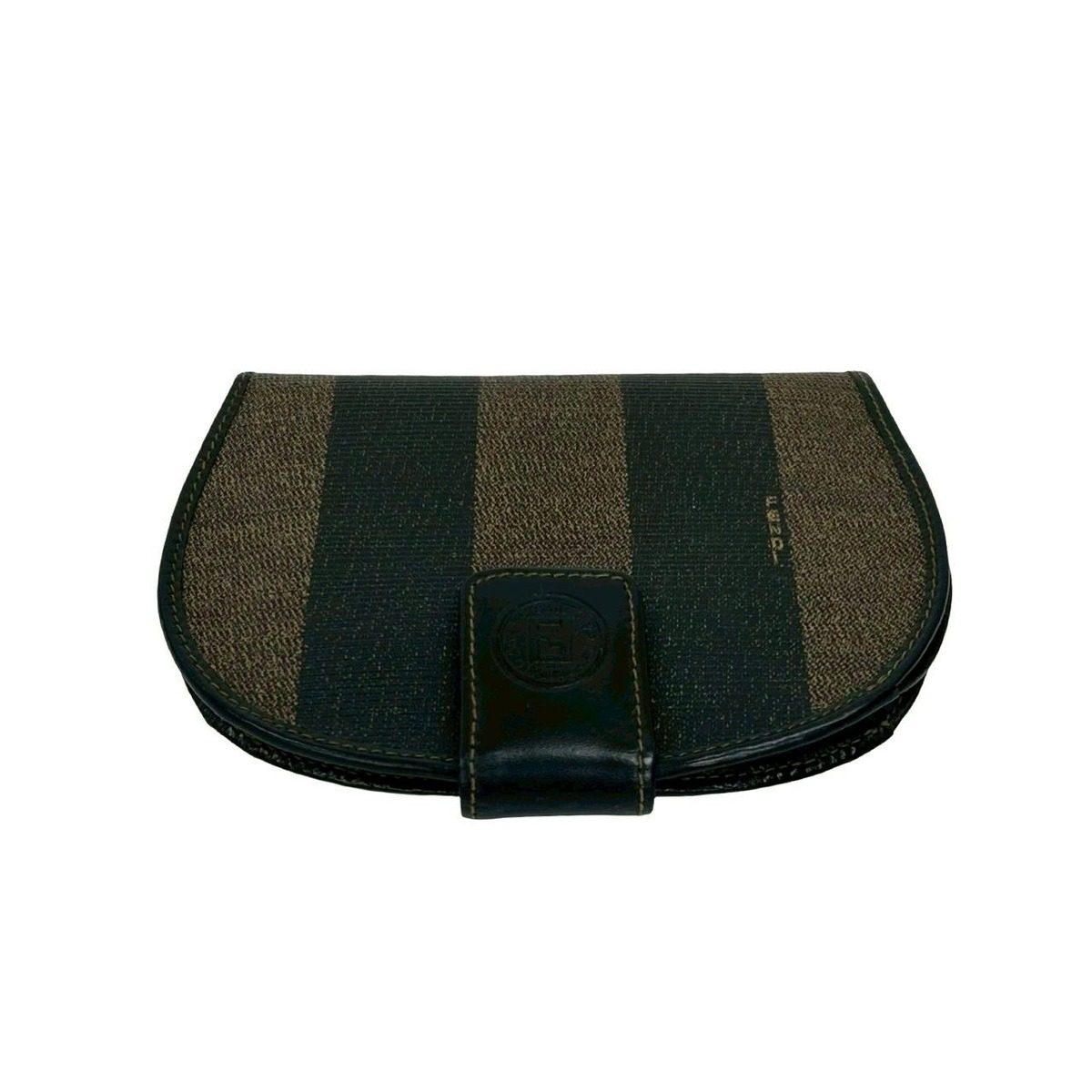 Fendi Pecan Pattern Stripe Logo Leather Bifold Wallet Mini Coin Case Black Brown — view 3