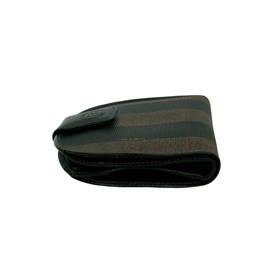 Fendi Pecan Pattern Stripe Logo Leather Bifold Wallet Mini Coin Case Black Brown — view 4