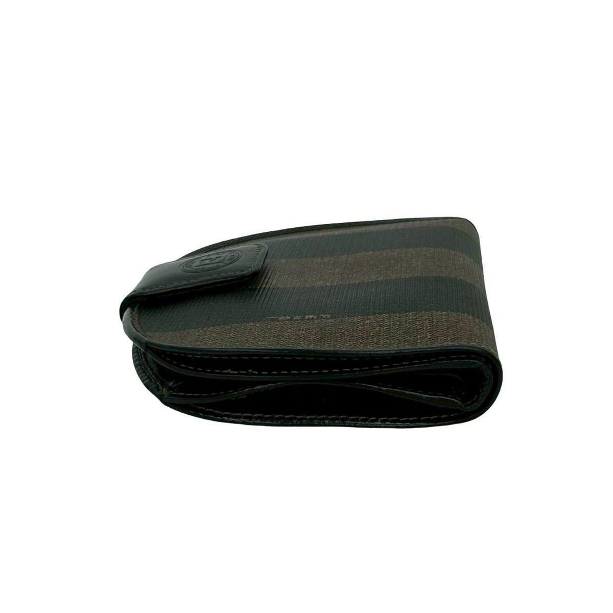 Fendi Pecan Pattern Stripe Logo Leather Bifold Wallet Mini Coin Case Black Brown — view 4