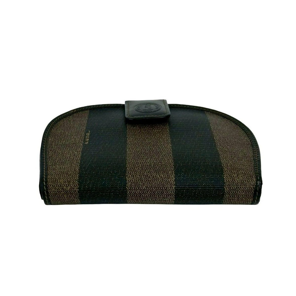 Fendi Pecan Pattern Stripe Logo Leather Bifold Wallet Mini Coin Case Black Brown — view 6